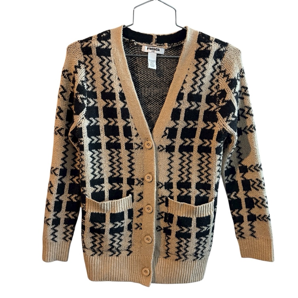 RSQ Black Tan Knit button front Cardigan Sweater size small S